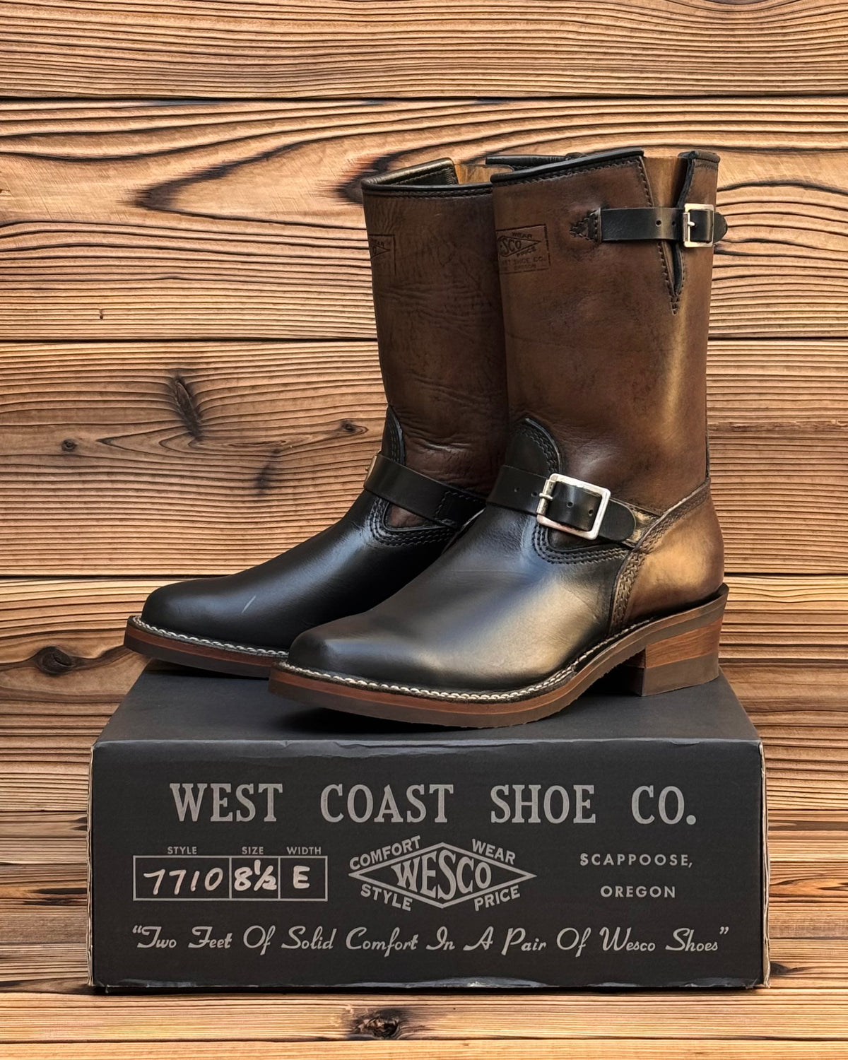 Horsehide Narrow Wesco Engineer Boots Black Tie Domain X Black Horsehide 10"Height #700 Vibram〈8 1/2E〉