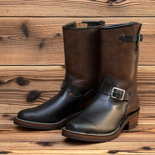 Horsehide Narrow Wesco Engineer Boots Black Tie Domain X Black Horsehide 10"Height #700 Vibram〈8 1/2E〉