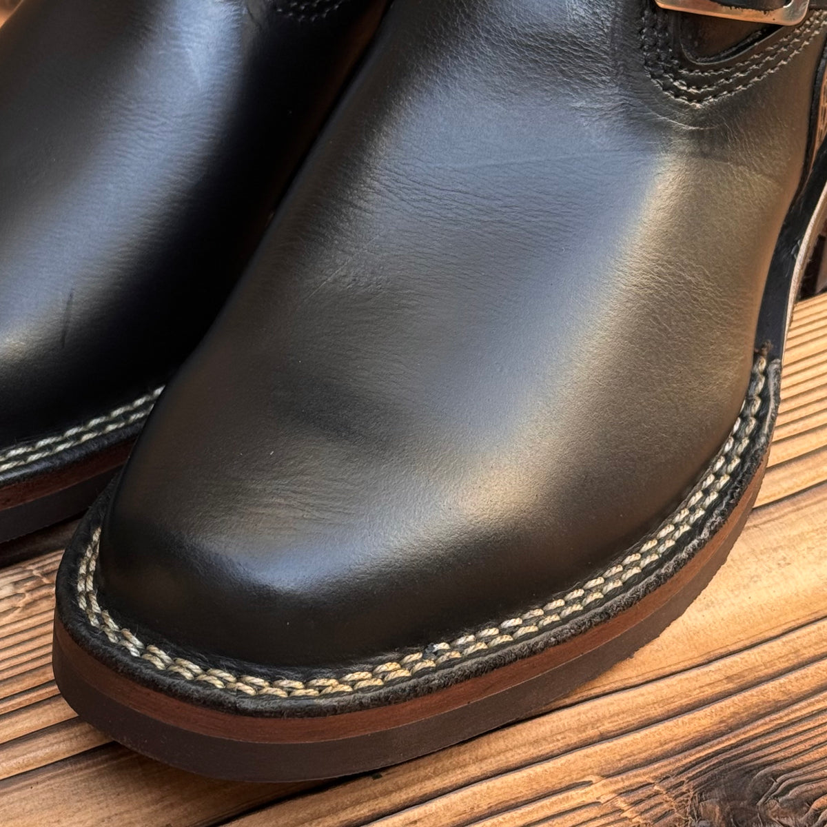 Horsehide Narrow Wesco Engineer Boots Black Tie Domain X Black Horsehide 10"Height #700 Vibram〈8 1/2E〉
