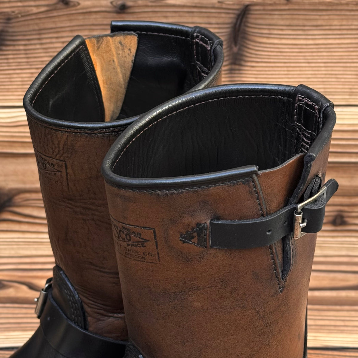 Horsehide Narrow Wesco Engineer Boots Black Tie Domain X Black Horsehide 10"Height #700 Vibram〈8 1/2E〉