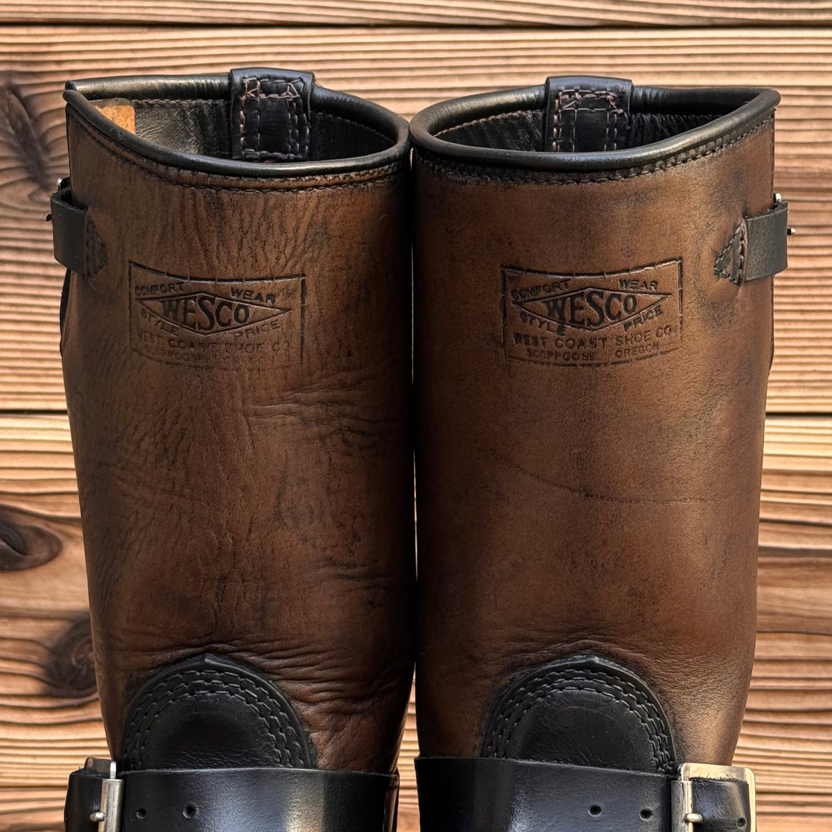 Horsehide Narrow Wesco Engineer Boots Black Tie Domain X Black Horsehide 10"Height #700 Vibram〈8 1/2E〉