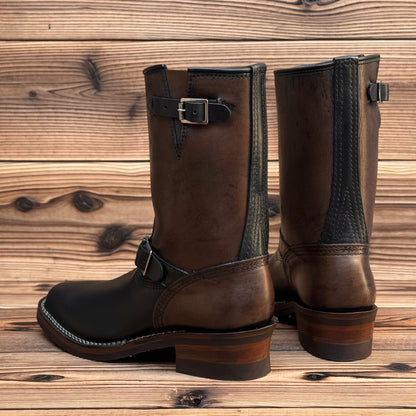 Horsehide Narrow Wesco Engineer Boots Black Tie Domain X Black Horsehide 10"Height #700 Vibram〈8 1/2E〉