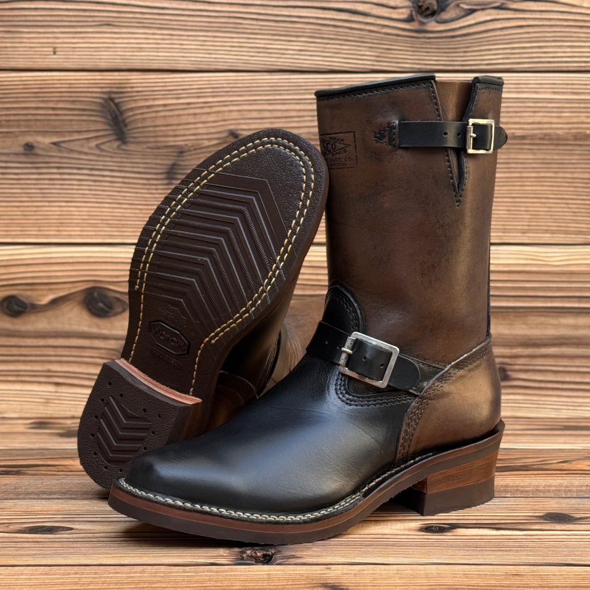 Horsehide Narrow Wesco Engineer Boots Black Tie Domain X Black Horsehide 10"Height #700 Vibram〈8 1/2E〉