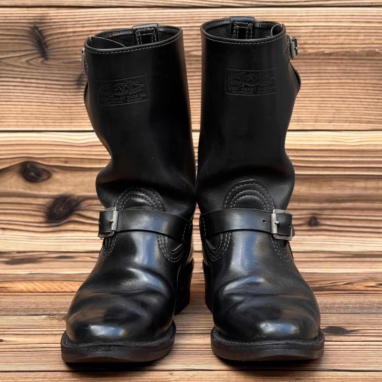 Narrow Wesco Engineer Boots Black Fire 10"Height #700 Vibram〈8D〉