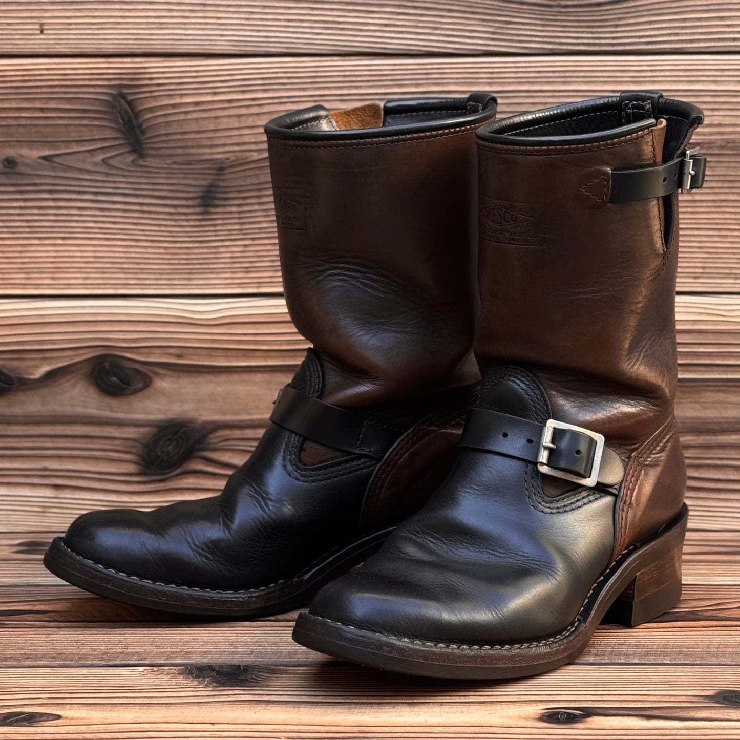 Narrow Wesco Engineer Boots Black Tie Domain x Horsehide 10"Height #700 Vibram〈8E〉