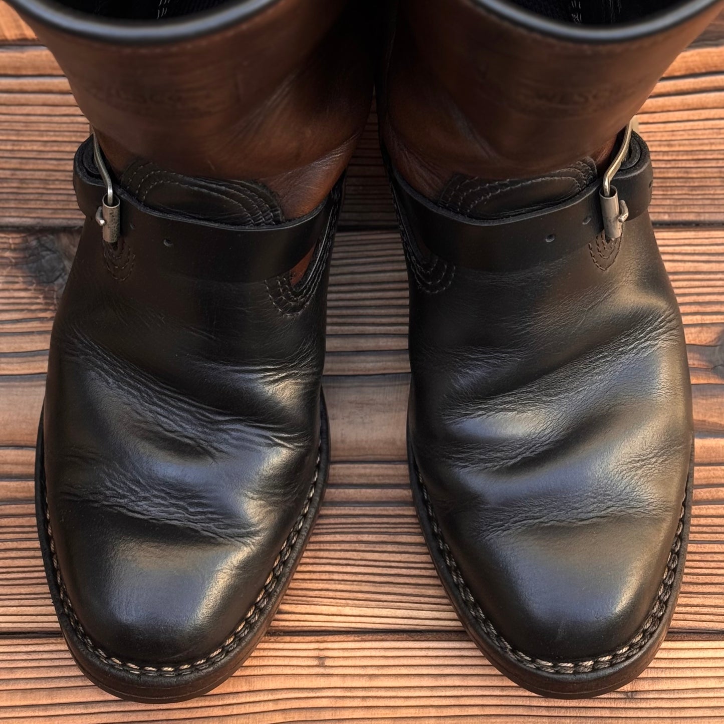 Narrow Wesco Engineer Boots Black Tie Domain x Horsehide 10"Height #700 Vibram〈8E〉