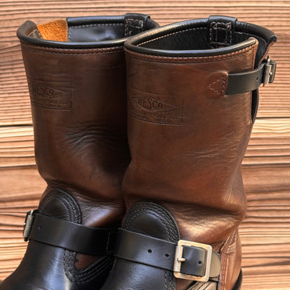 Narrow Wesco Engineer Boots Black Tie Domain x Horsehide 10"Height #700 Vibram〈8E〉